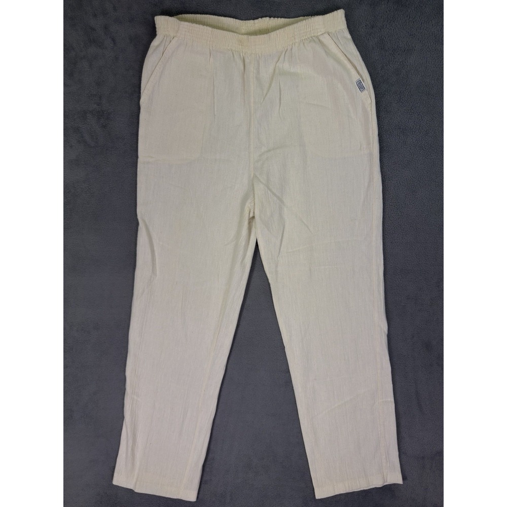 VTG The Season Ticket Pants Womens 14 Ivory Pull On Elastic Waist Baggy Wide Leg